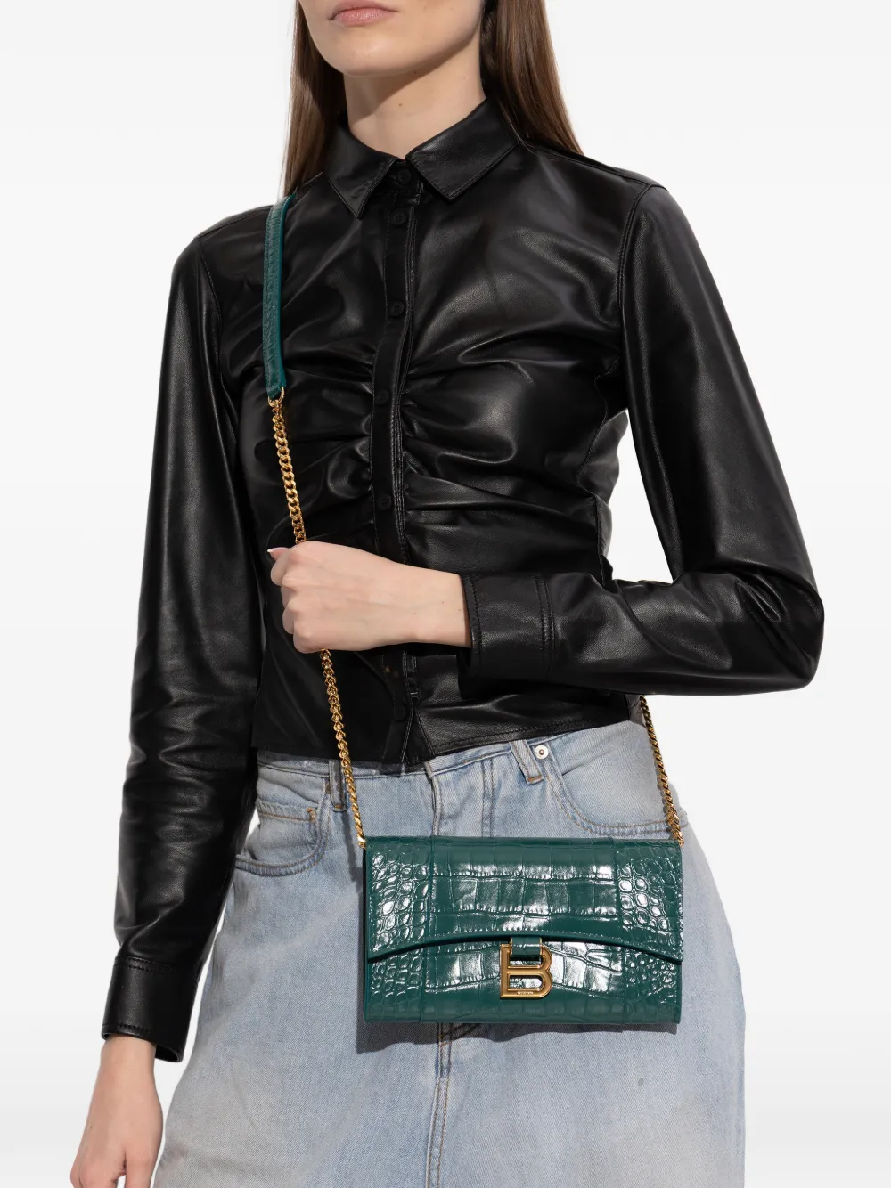 Balenciaga Borsa a tracolla con effetto coccodrillo goffrato - Verde