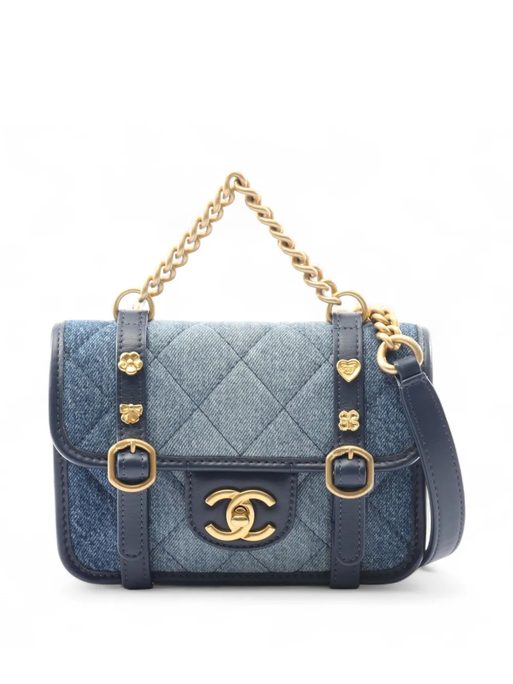 Pre-owned Chanel 2021-2025 Mini Quilted Denim Ombre Flap Bag Shoulder Bag In Blue