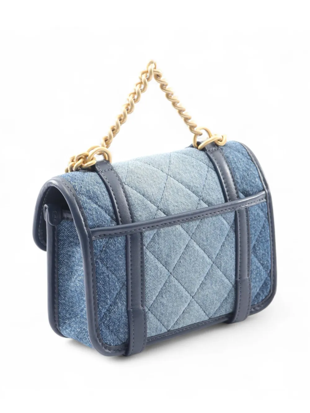 Pre-owned Chanel 2021-2025 Mini Quilted Denim Ombre Flap Bag Shoulder Bag In Blue
