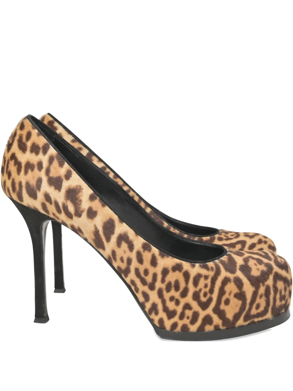 Pre-owned Saint Laurent 110mm Tribtoo Platform Animal-print Pumps In Neutral