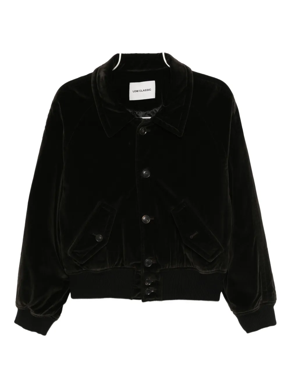 Low Classic Button-up Bomber Jacket In Black