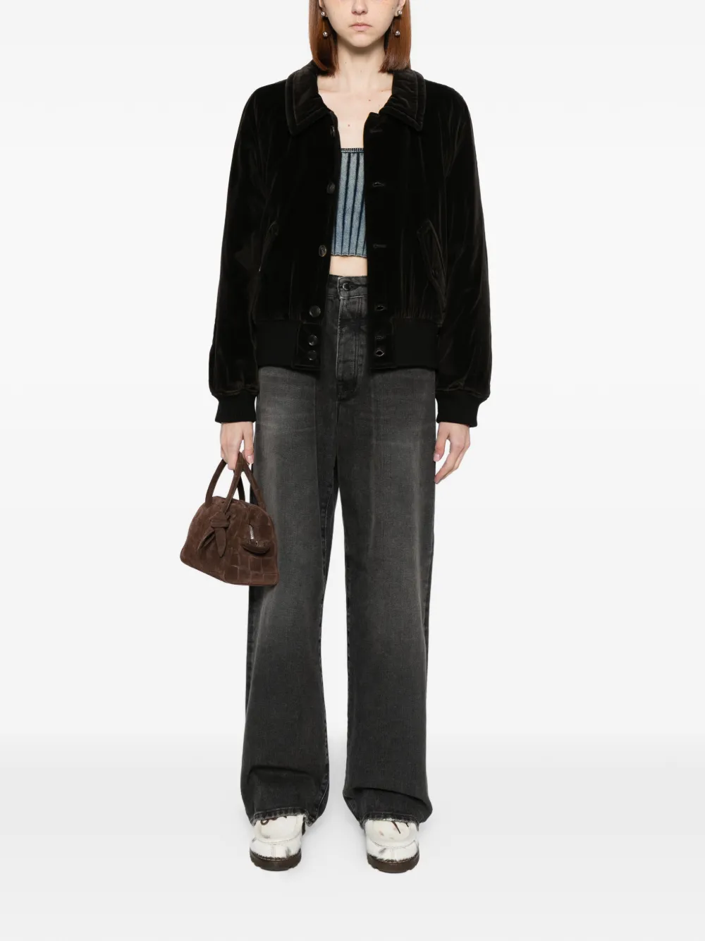 Low Classic Button-up Bomber Jacket In Black