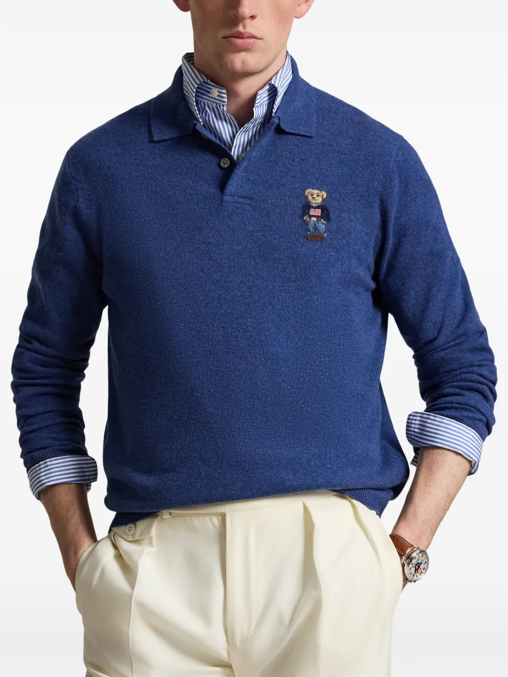 Polo Ralph Lauren Poloshirt met lange mouwen en applicatie Blauw