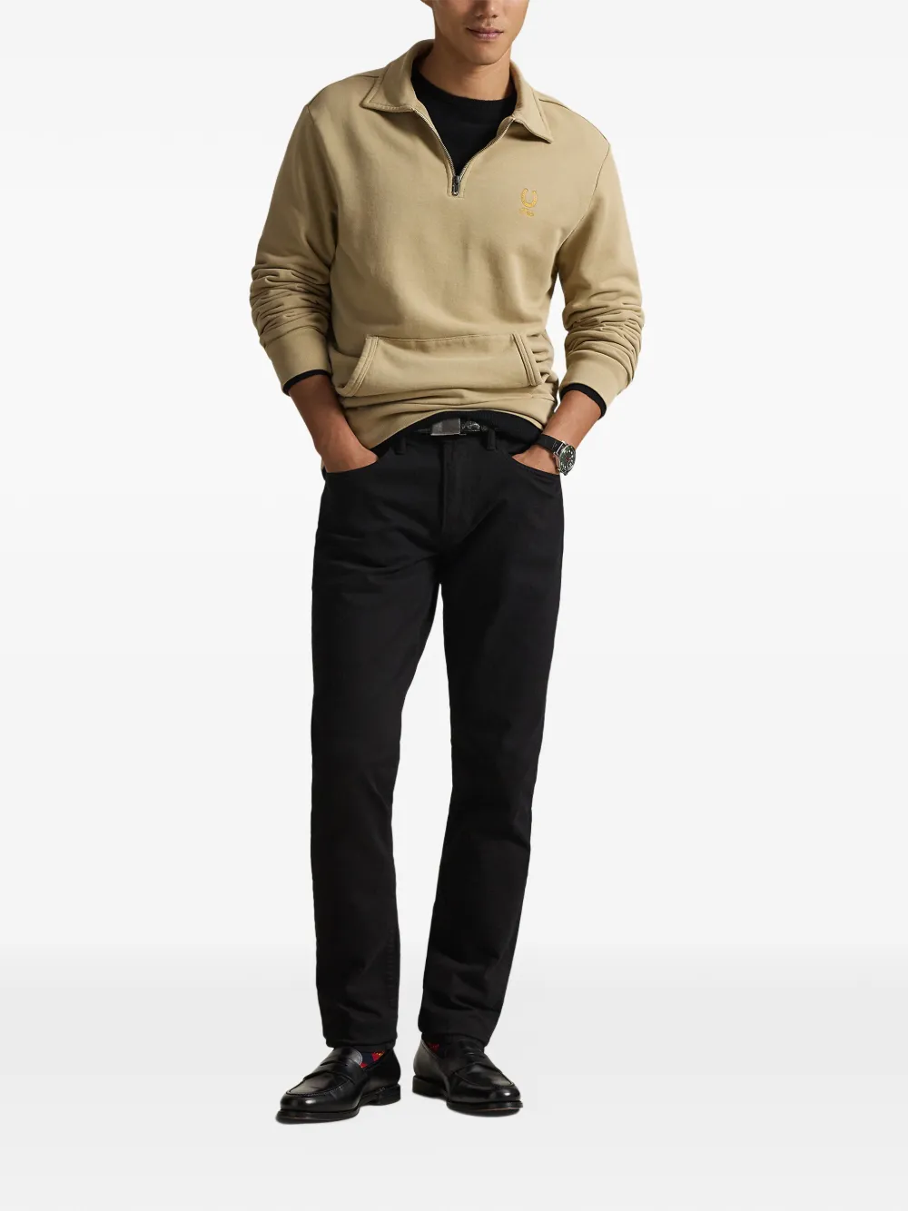 Polo Ralph Lauren Poloshirt met borstzak en rits Beige