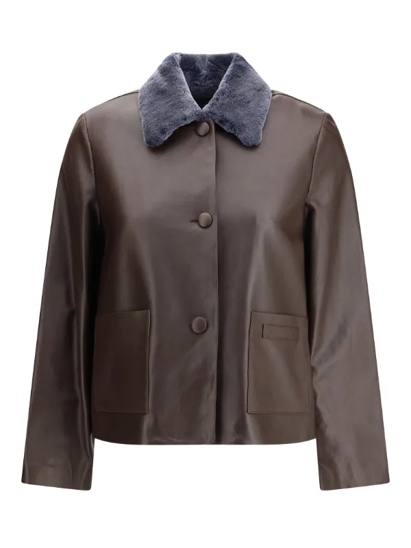 Marni Shearling-collar Jacket in Brown