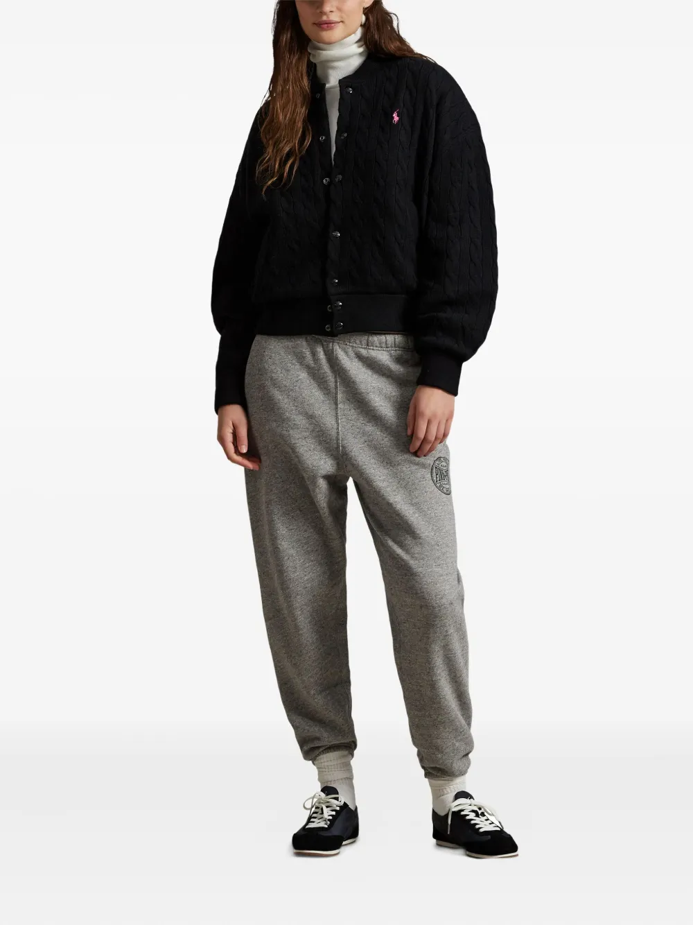 Polo Ralph Lauren Pink Pony Cable-knit Buttoned Cardigan In Black