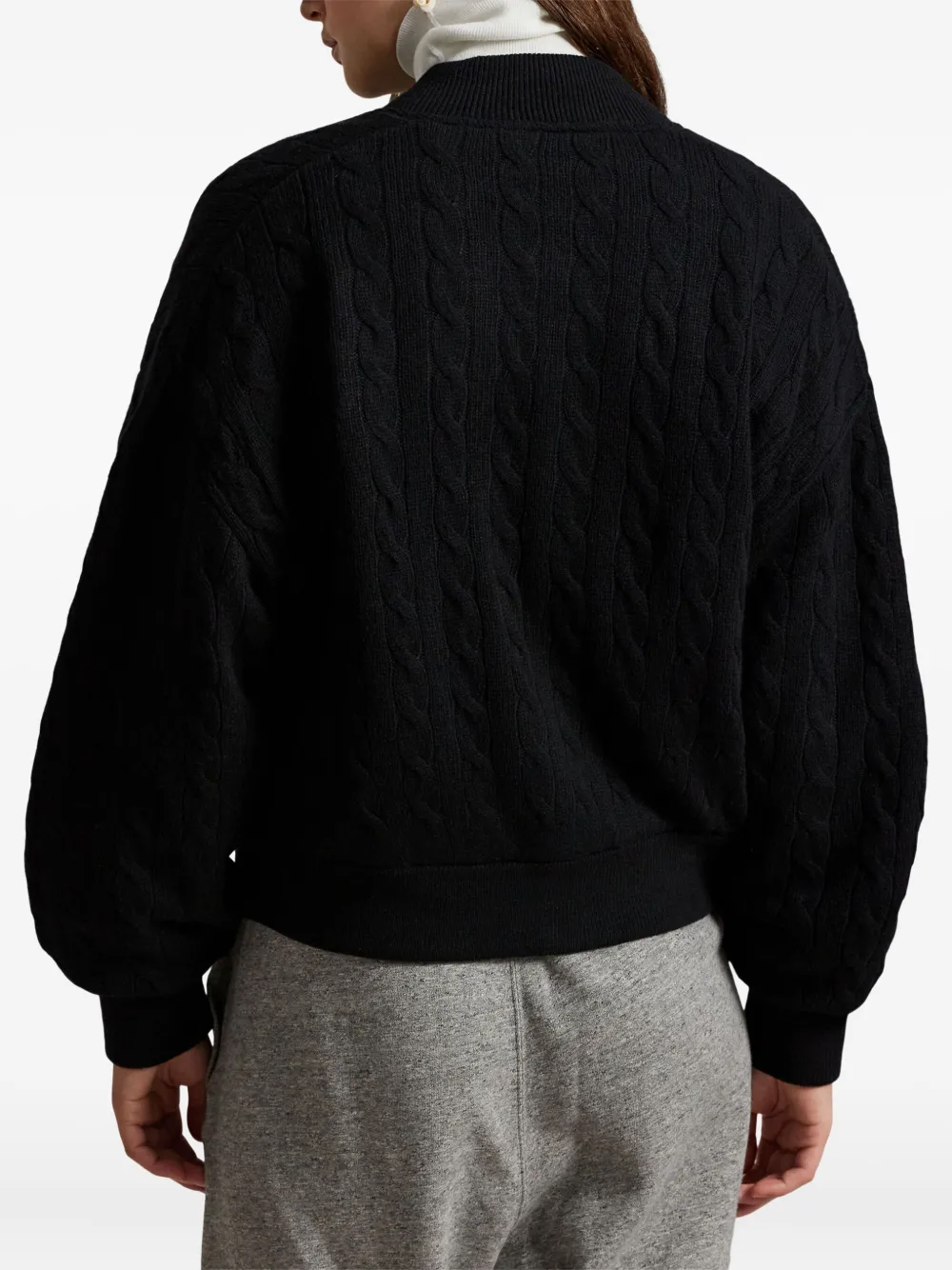 Polo Ralph Lauren Pink Pony Cable-knit Buttoned Cardigan In Black