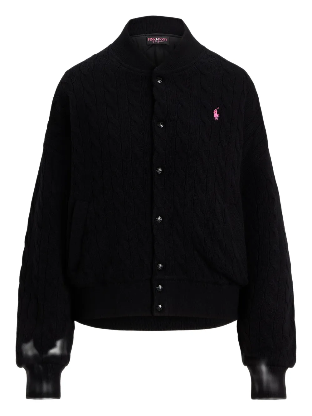 Polo Ralph Lauren Pink Pony Cable-knit Buttoned Cardigan In Black