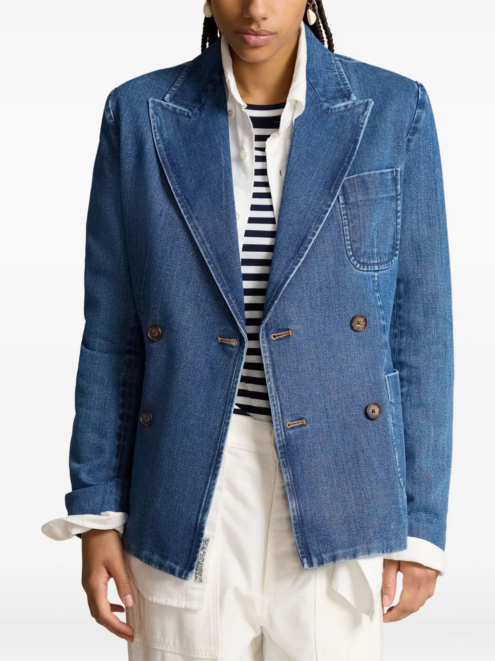 Polo Ralph Lauren Double-breasted Cotton Blazer In Blue