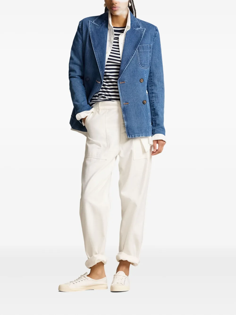 Polo Ralph Lauren Double-breasted Cotton Blazer In Blue