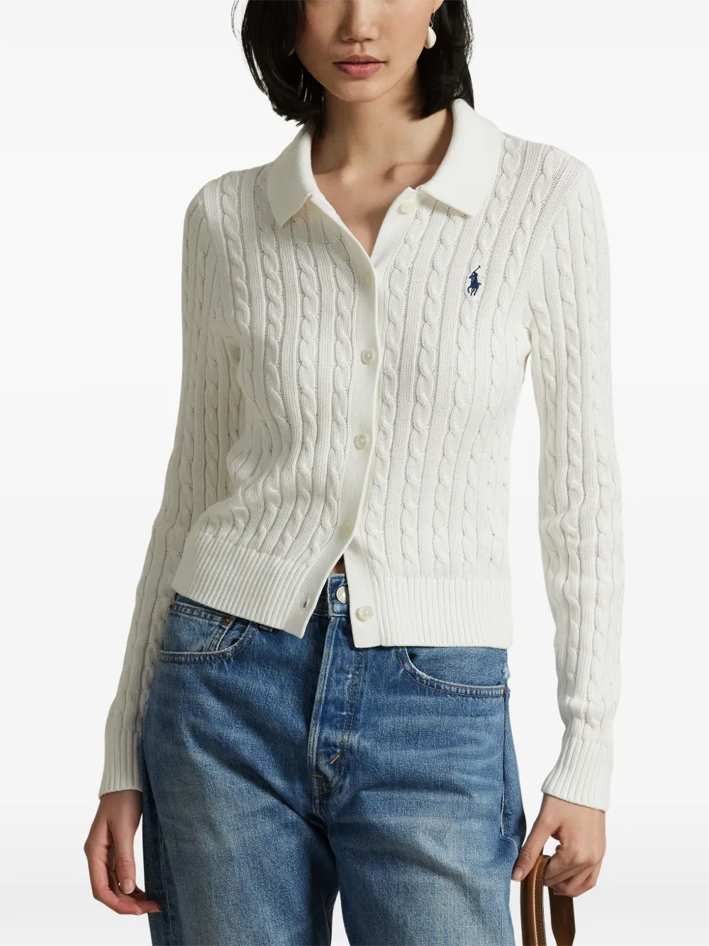 Polo Ralph Lauren Kabelgebreid vest met kraag Wit