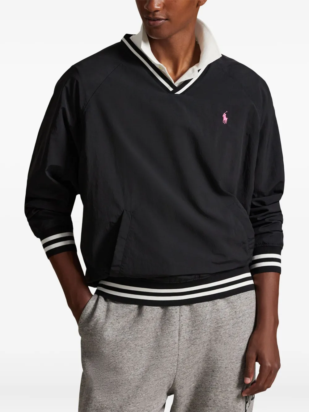 Polo Ralph Lauren Pink Poney gestreepte trui met V-hals Zwart