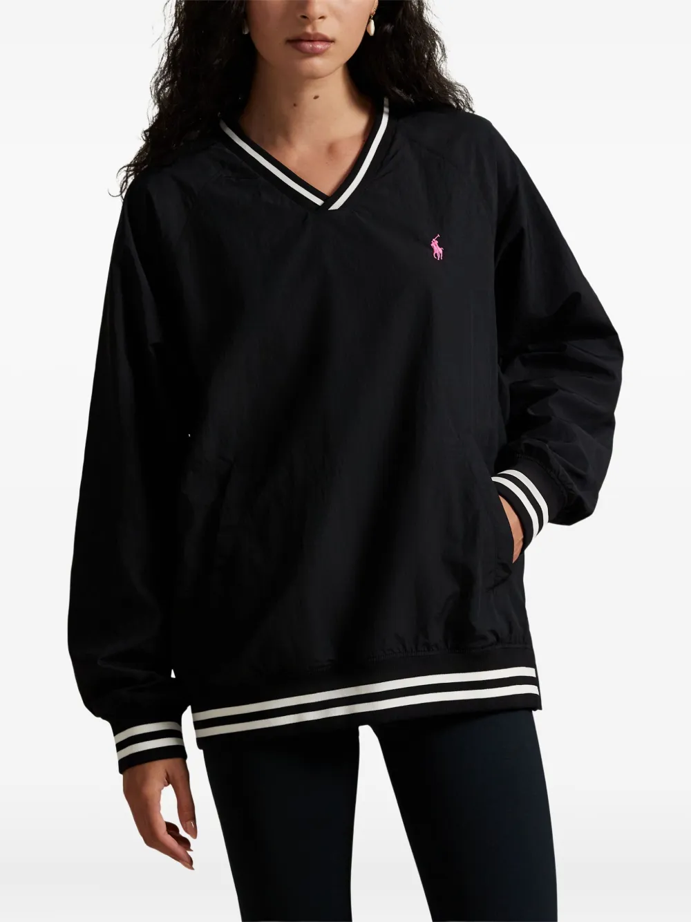 Polo Ralph Lauren Pink Poney gestreepte trui met V-hals Zwart