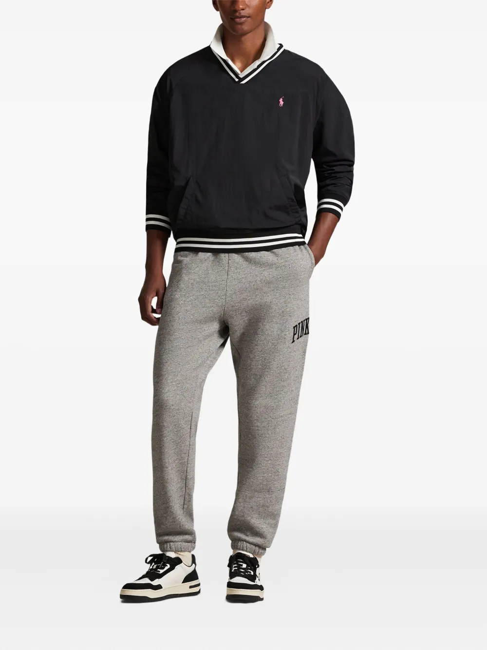 Polo Ralph Lauren Pink Poney gestreepte trui met V-hals Zwart