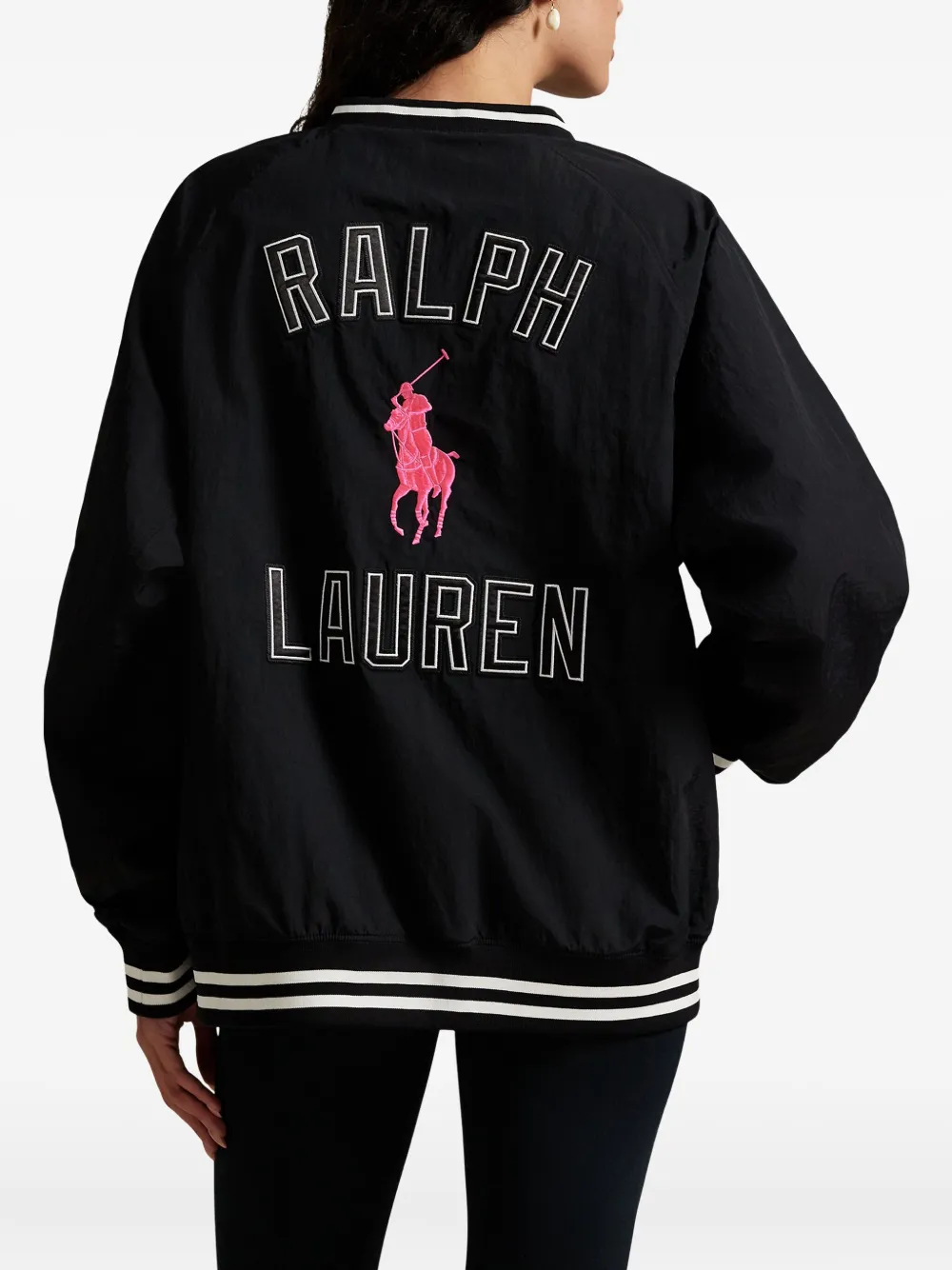 Polo Ralph Lauren Pink Poney gestreepte trui met V-hals Zwart