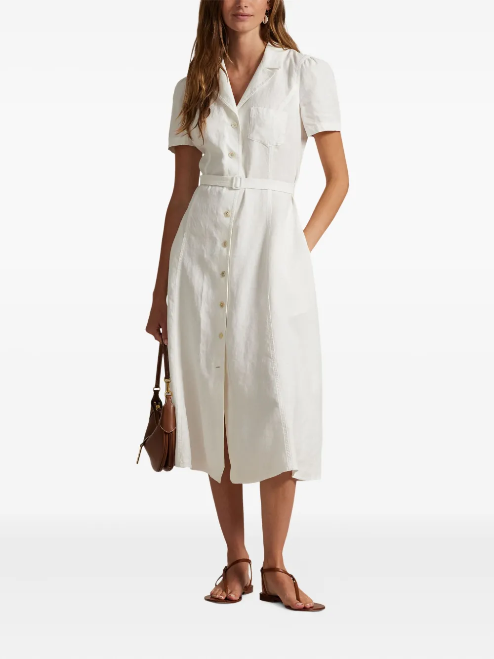 Polo Ralph Lauren belted-buttoned midi dress - Wit