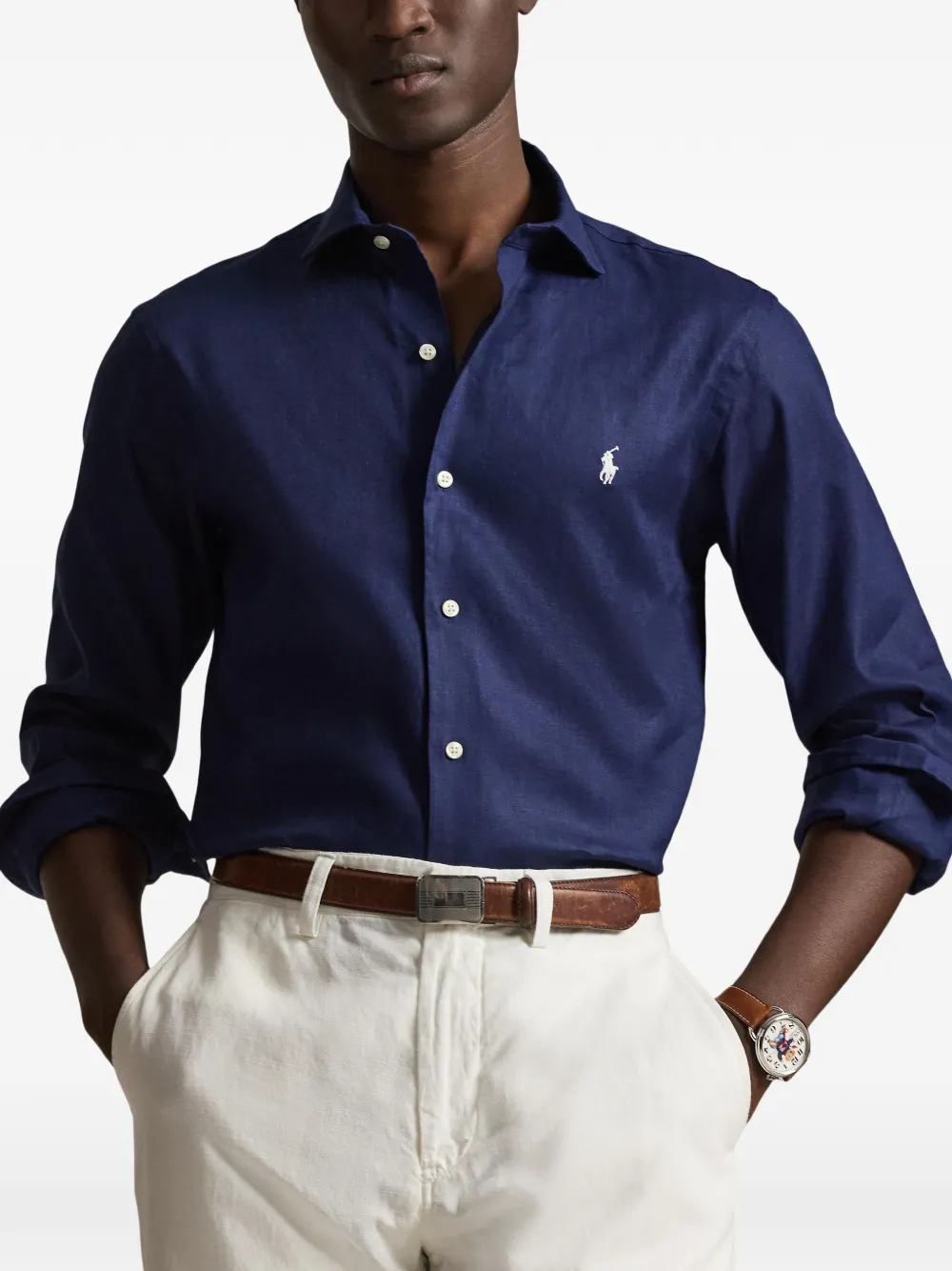 Polo Ralph Lauren Linnen overhemd met knopen Blauw