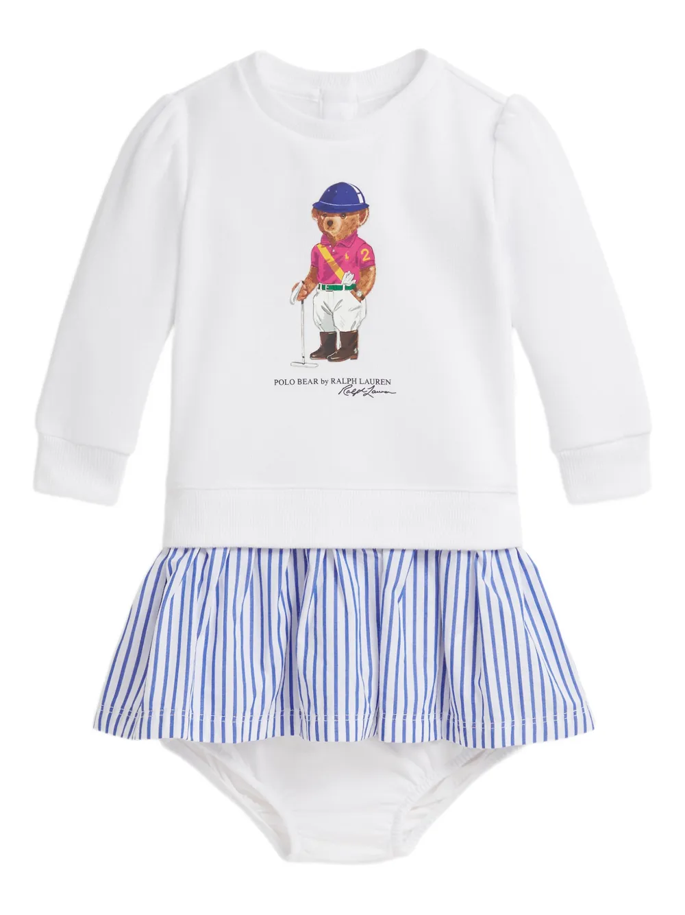 POLO RALPH LAUREN KIDS polo bear striped dress set (set of two) - White