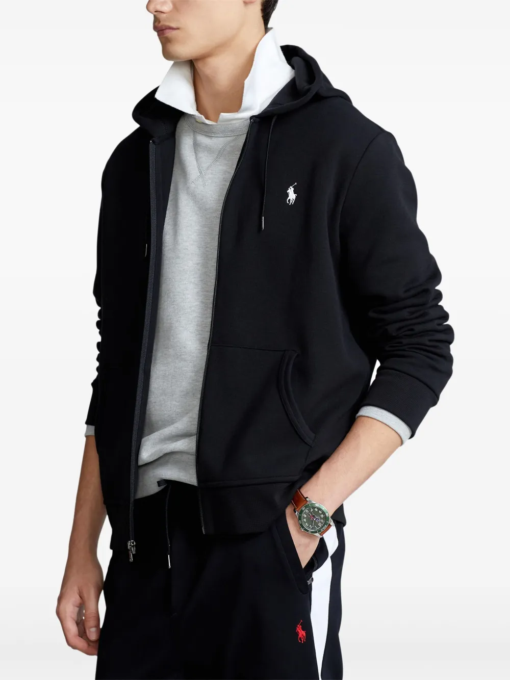 Polo Ralph Lauren Hoodie met geborduurd logo en rits Zwart