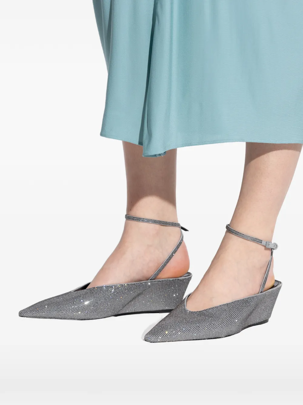 Tory Burch 50mm Pavé-embellished Wedge-heel Pumps In Silver