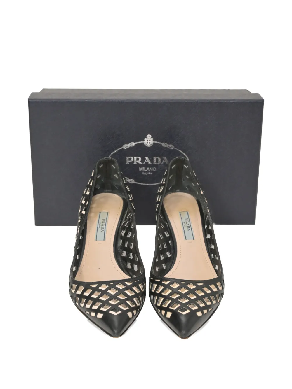 PRADA Pre-owned 60mm Lattice Lasercut Pumps In Black