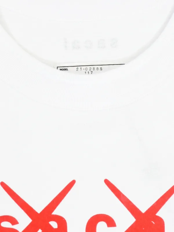 Sacai x KAWS flock-print Crewneck T-shirt | White | FARFETCH ID