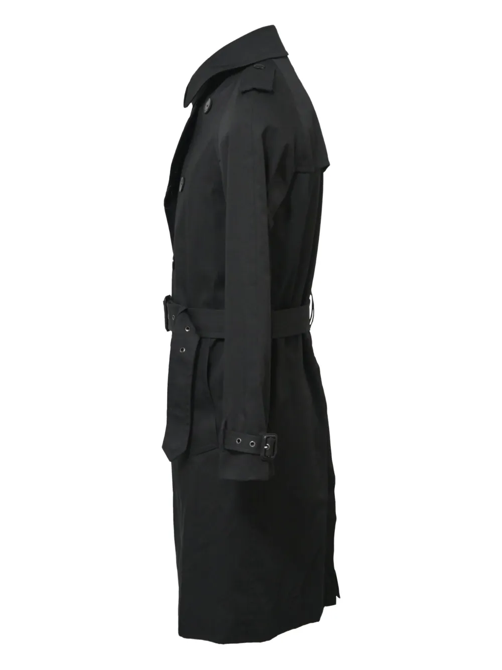 Pre-owned Saint Laurent Double-breasted Belted Trench Coat In Black