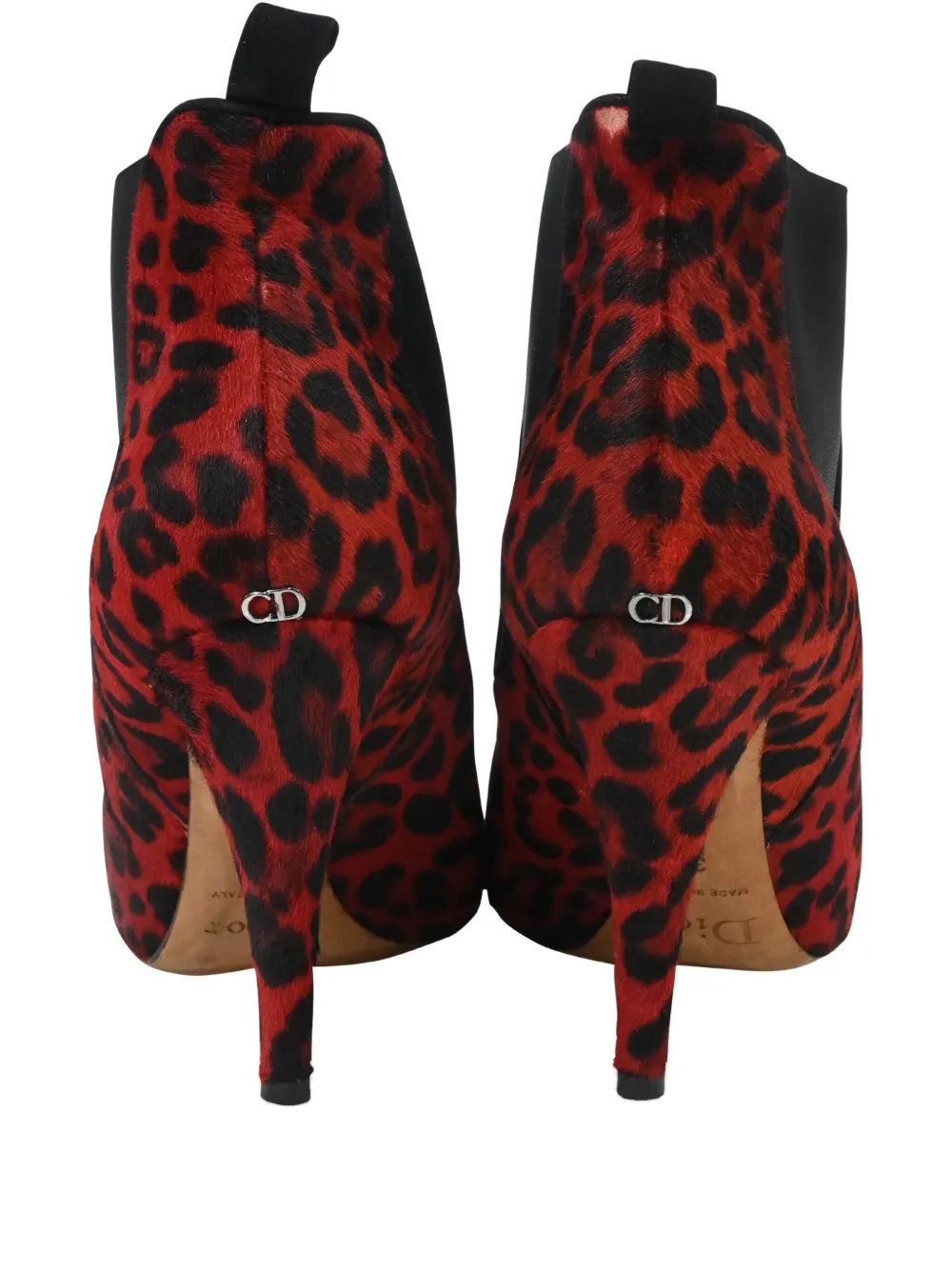 DIOR Pre-owned Leopard-print Ankle Boots In Red
