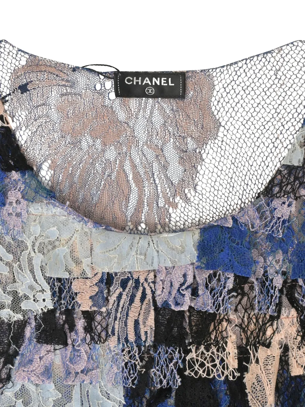 Pre-owned Chanel Lace Fringed Top In Blue