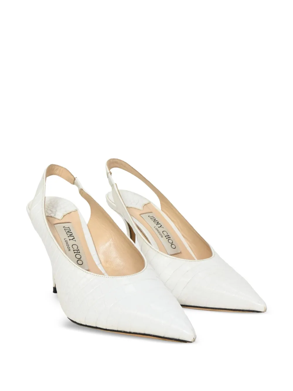 Jimmy Choo Pre-Owned 85 mm slingback pumps met krokodillen-reliëf - Wit