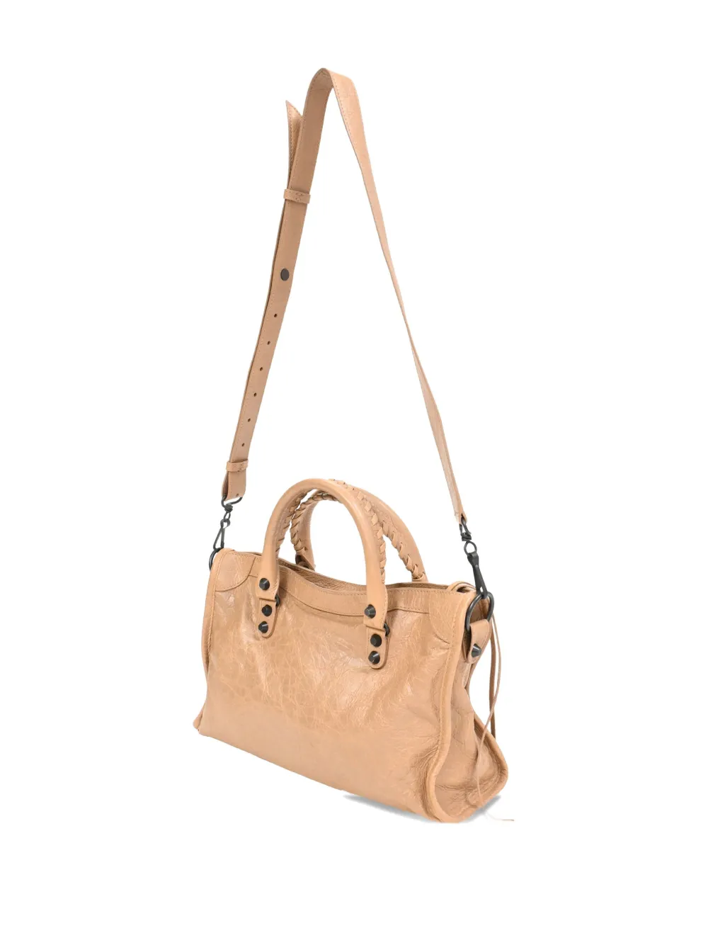 BALENCIAGA Pre-owned Small Le City Studded Braided Tote Bag In Neutral