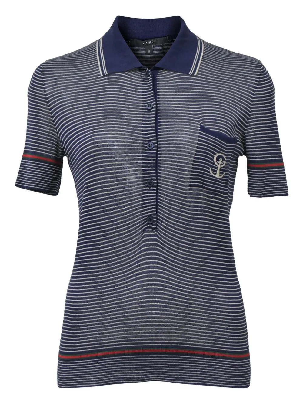 Pre-owned Gucci Striped Anchor Knit Polo Shirt In Blue