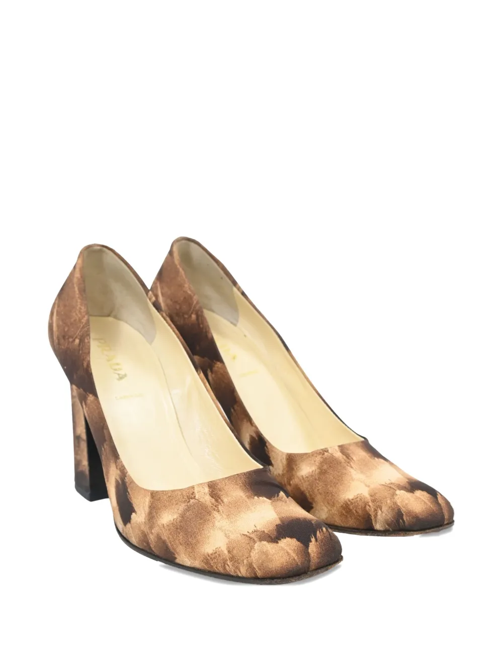 PRADA Pre-owned 100mm Printed Block-heel Pumps In Brown