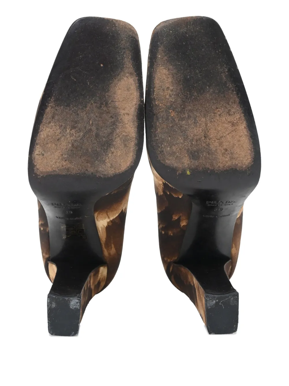 PRADA Pre-owned 100mm Printed Block-heel Pumps In Brown
