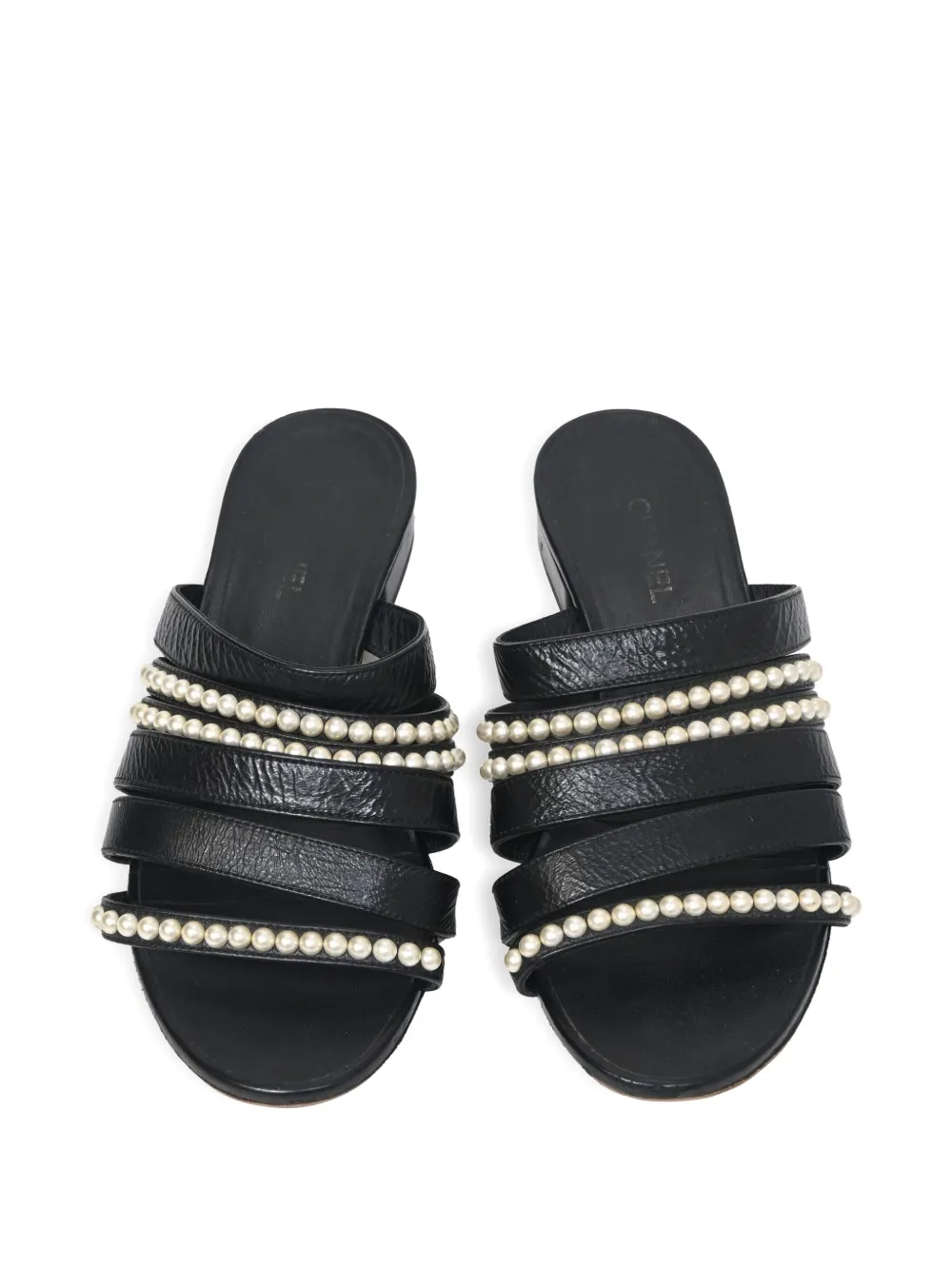 CHANEL Pre-owned Pearl-embellished Cc Sandals In Black