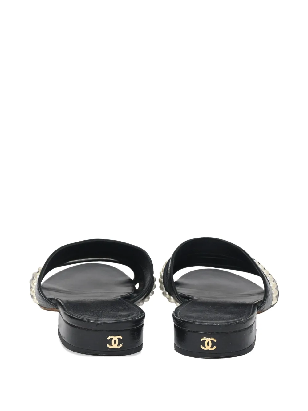 CHANEL Pre-owned Pearl-embellished Cc Sandals In Black