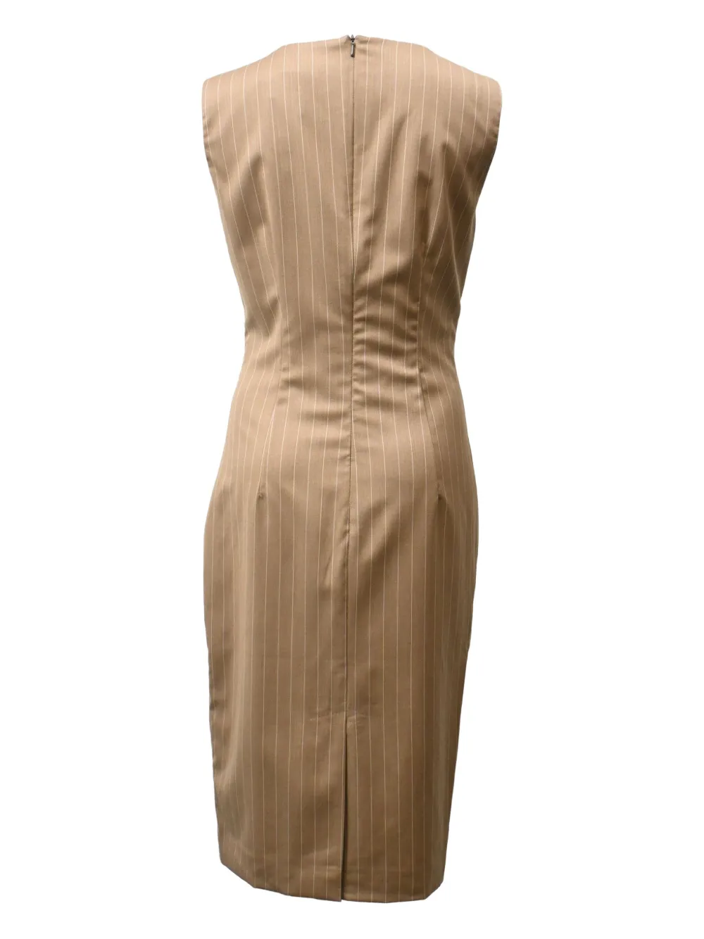 Pre-owned Max Mara Pino Pinstripe Ruched Midi Dress In Neutral