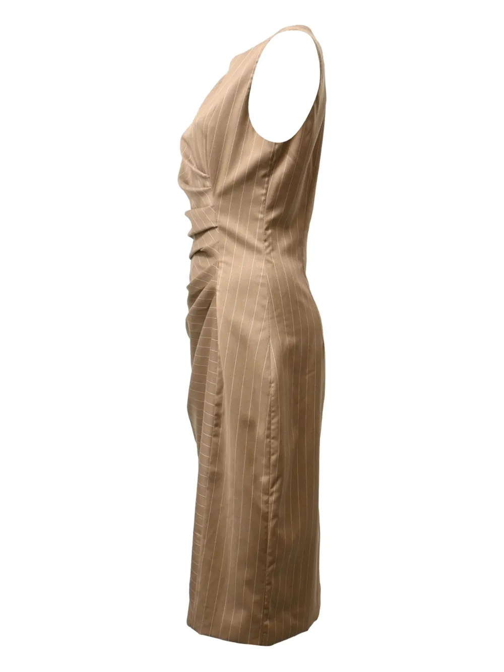 Max Mara Pino midi-jurk met krijtstreep en ruches - Beige