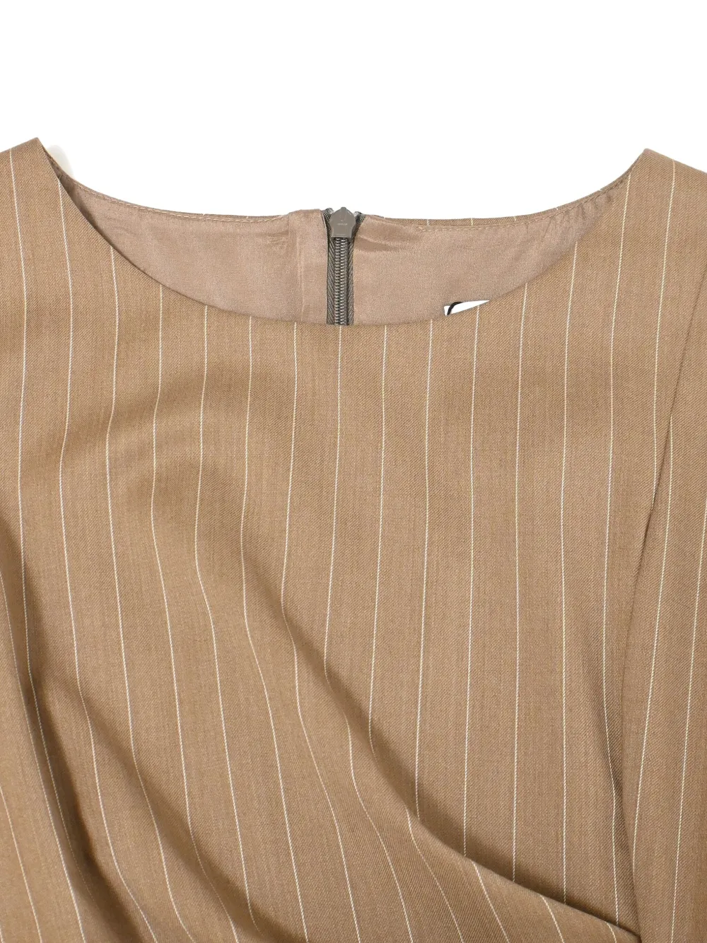 Pre-owned Max Mara Pino Pinstripe Ruched Midi Dress In Neutral