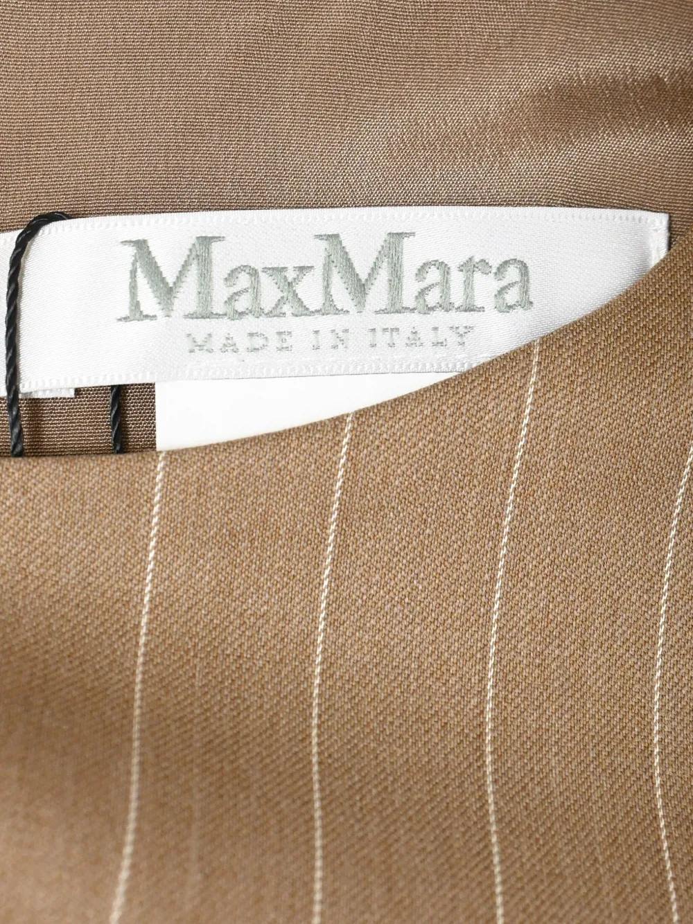Pre-owned Max Mara Pino Pinstripe Ruched Midi Dress In Neutral