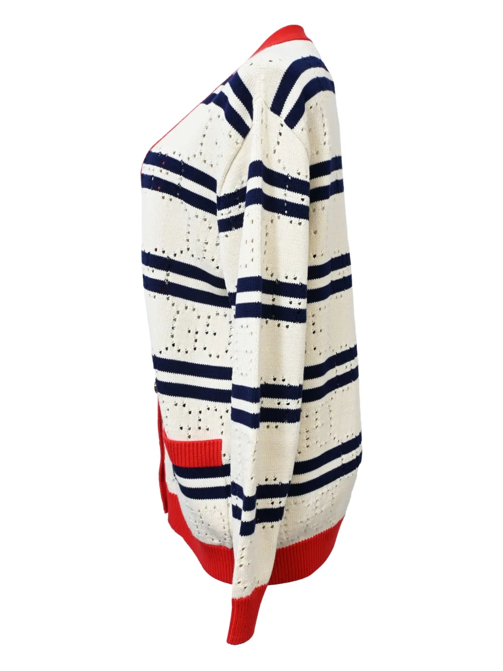 Pre-owned Gucci Pointelle-knit Striped Cardigan In Neutral