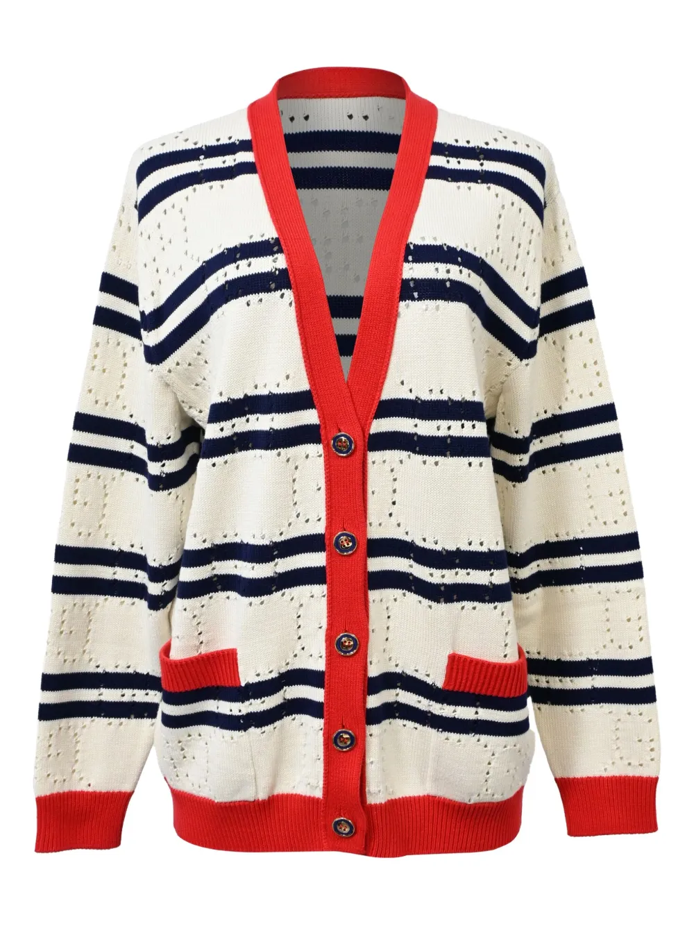 Gucci Pre-Owned pointelle-knit striped cardigan - ニュートラル Gucci Pre-Owned pointelle-knit striped cardigan - ニュートラル