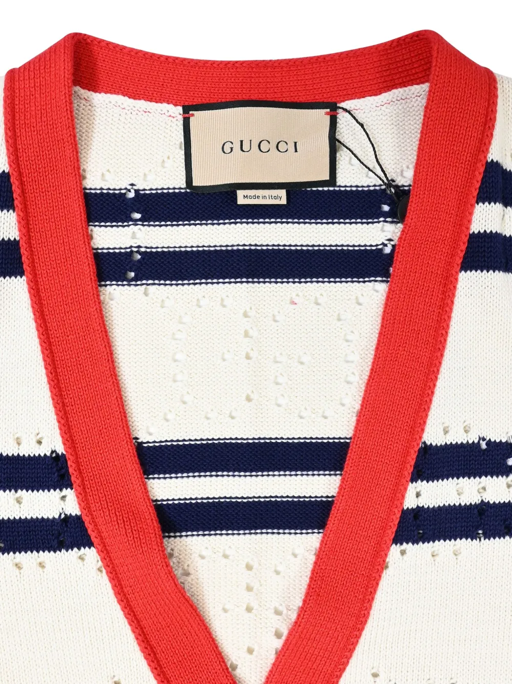 Pre-owned Gucci Pointelle-knit Striped Cardigan In Neutral