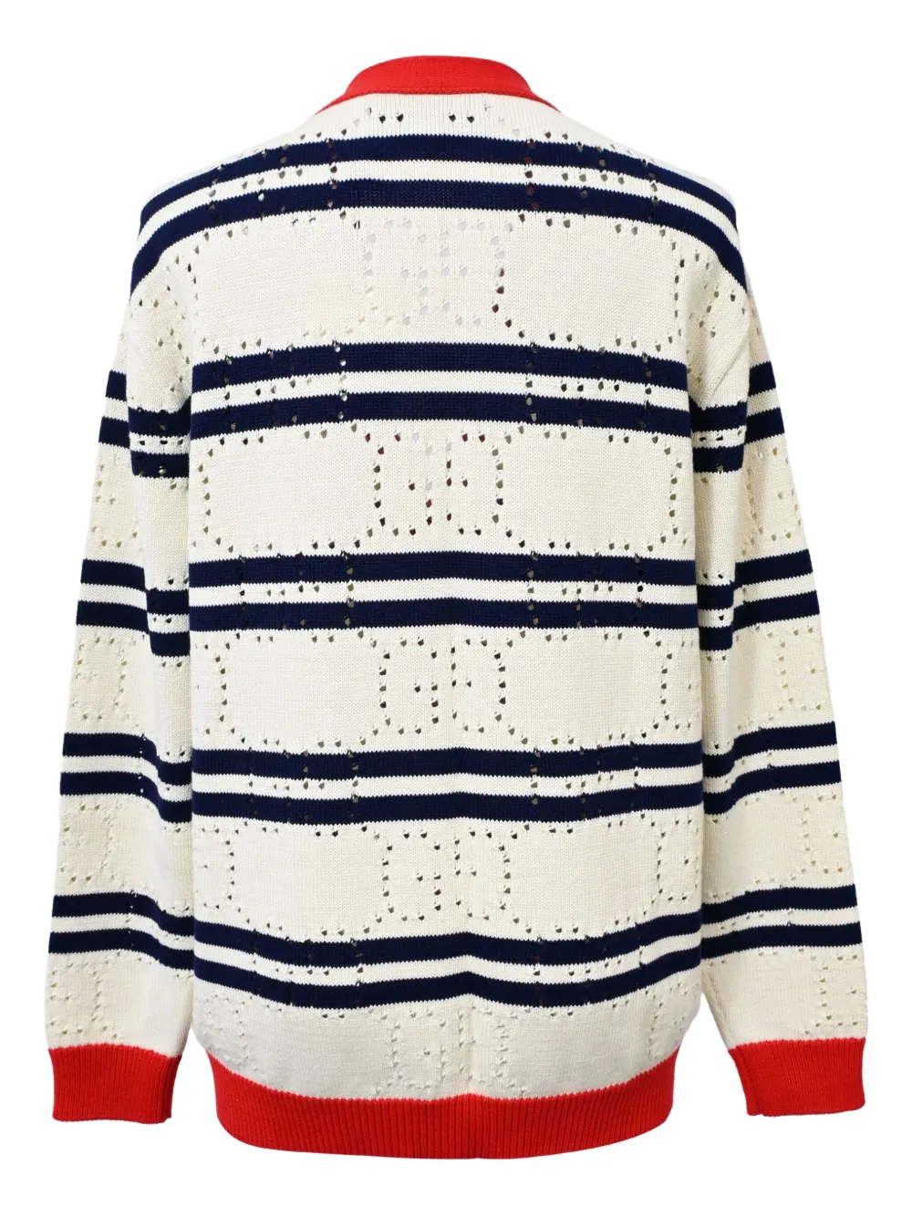 Pre-owned Gucci Pointelle-knit Striped Cardigan In Neutral