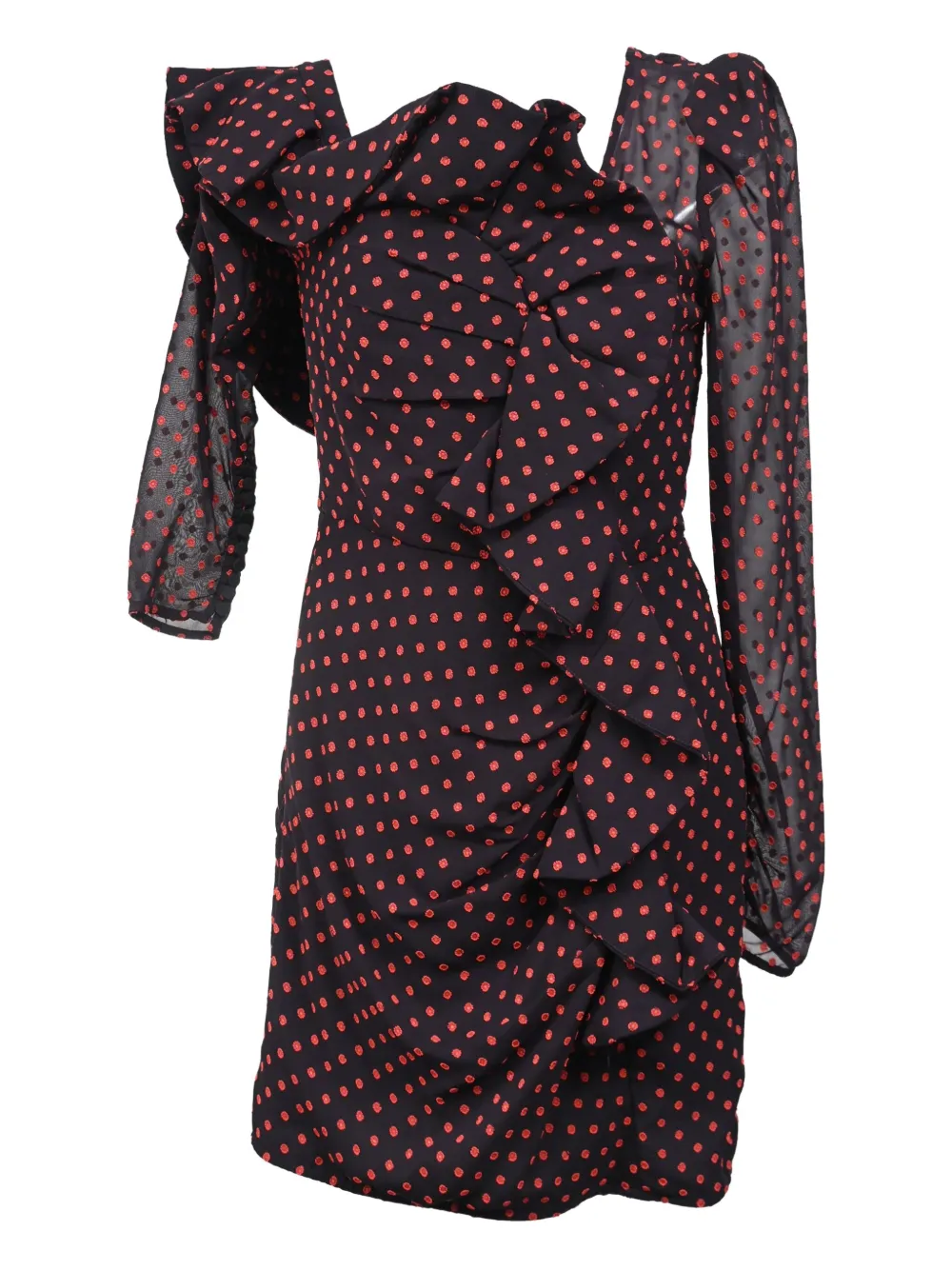 Self-Portrait one-shoulder polka dot ruffled plumetis mini dress -