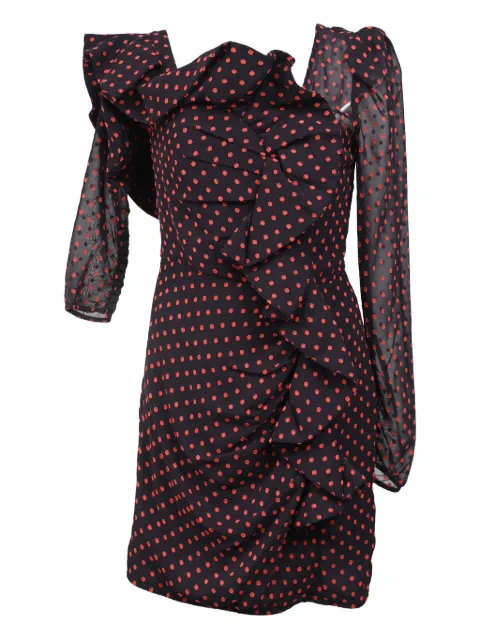 Self-Portrait one-shoulder polka dot ruffled plumetis mini dress