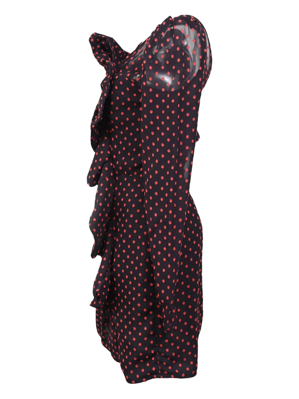 Self-Portrait Plumetis asymmetrische mini-jurk met stippen en ruches - Zwart