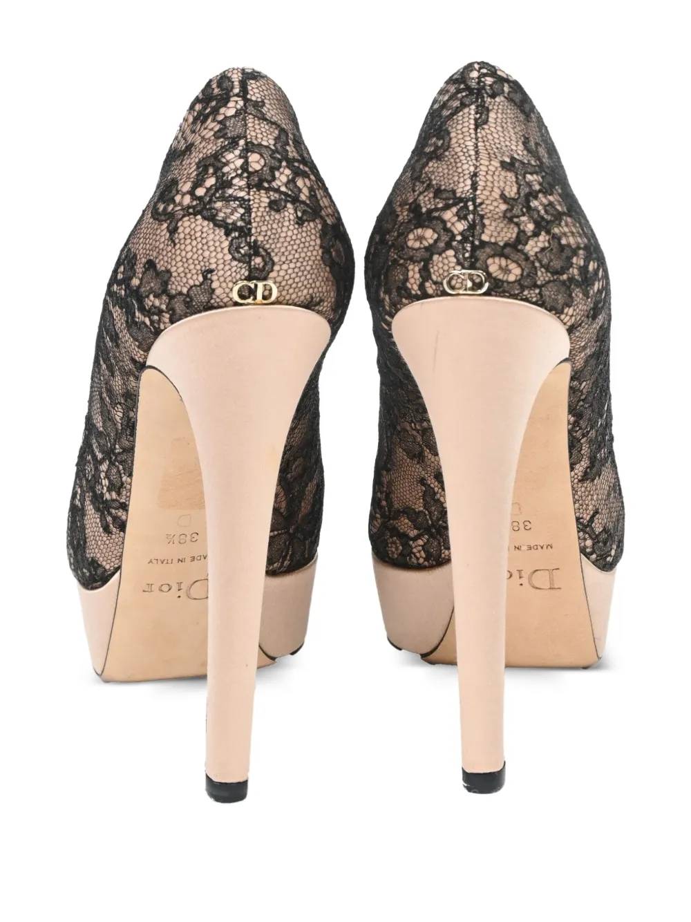 Christian Dior Pre-Owned 140 mm pumps met open neus en kanten detail - Zwart