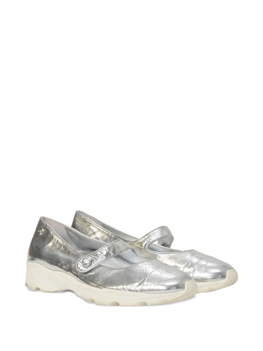Pre-owned Chanel Mary Jane Sneakers In Silver