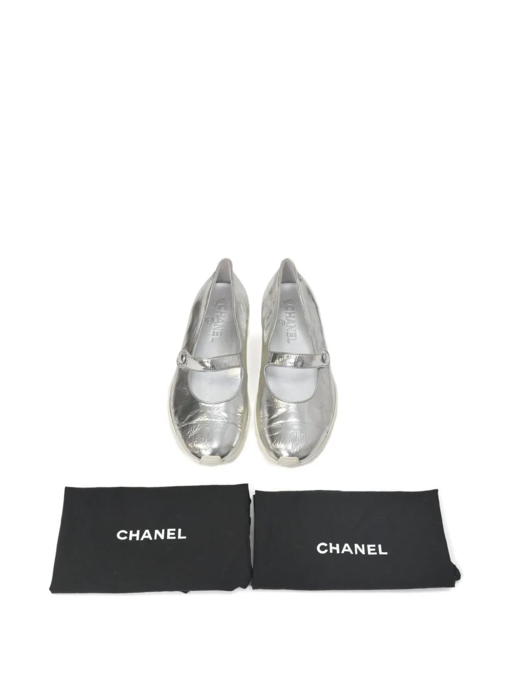Pre-owned Chanel Mary Jane Sneakers In Silver
